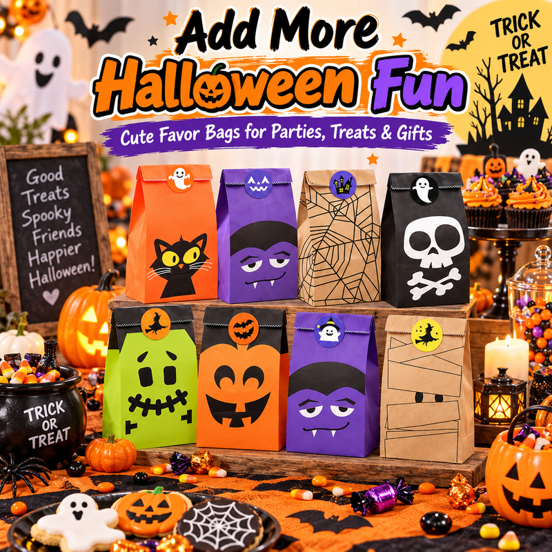 Halloween Candy Gift Bags Pumpkin Witch Paper Treat Bags with Sticker ...
