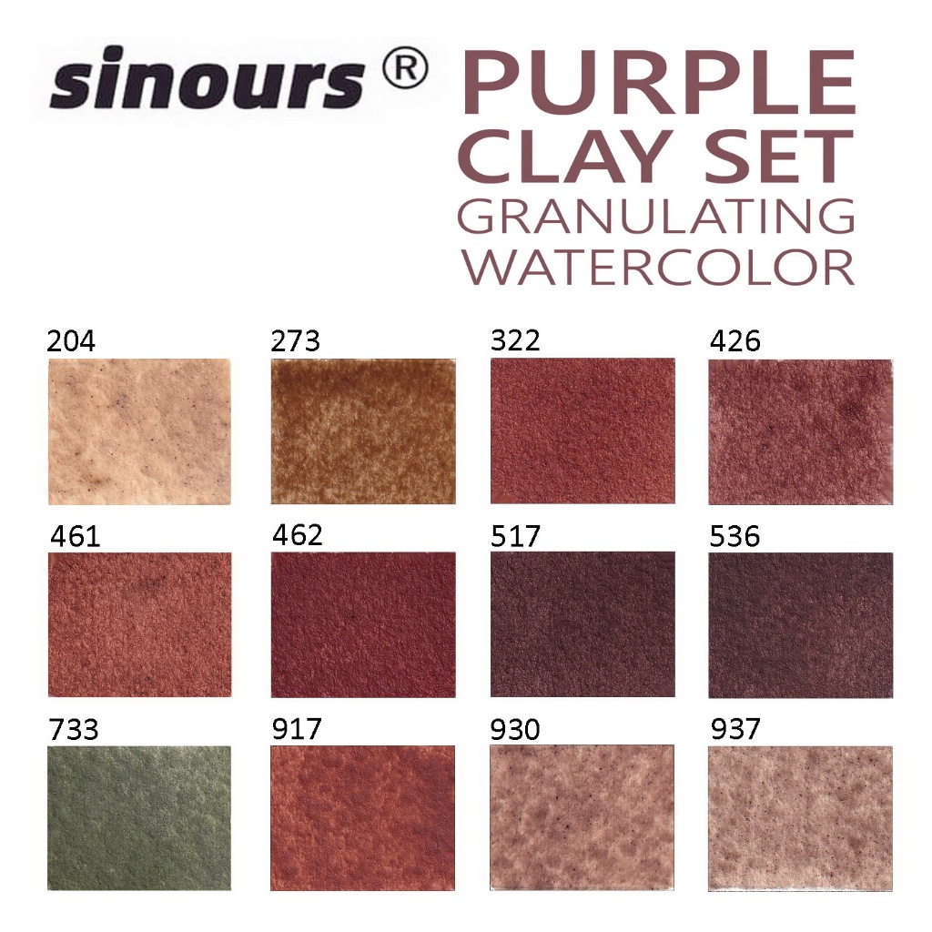 SINOURS Professional Watercolor- PURPLE CLAY SERIES Granulating, 8 ...