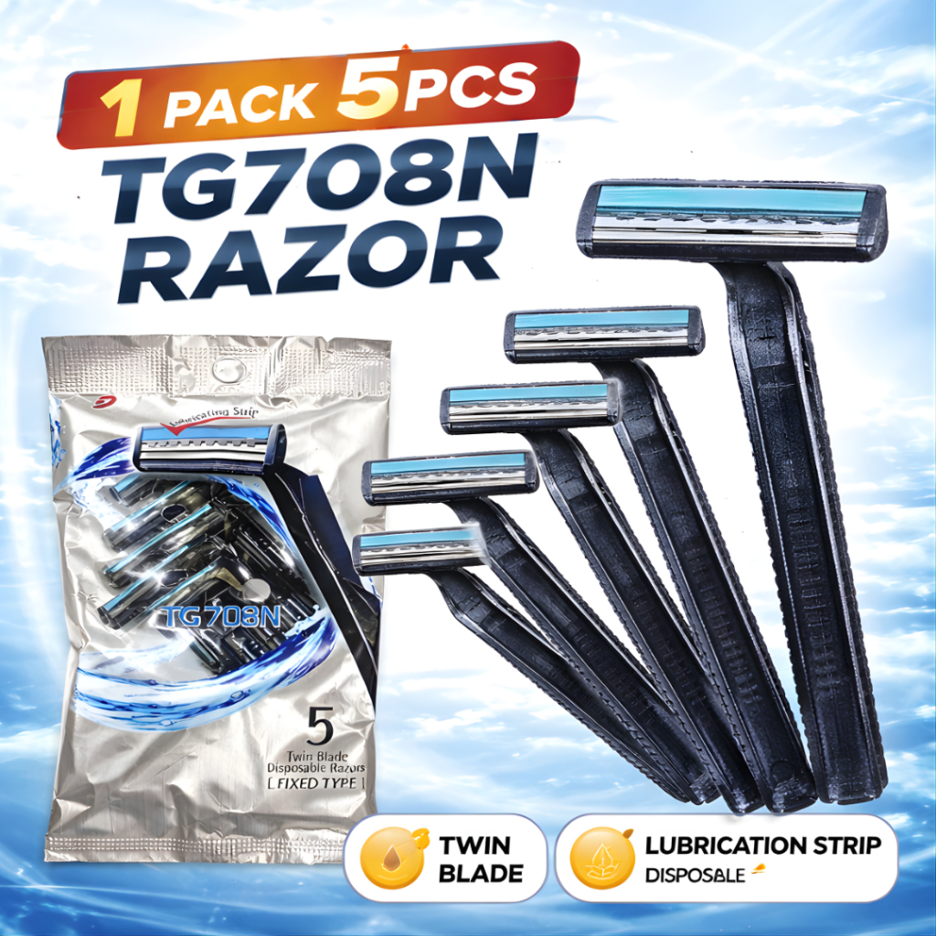 1PACK 5PCS TG708N RAZOR TWIN BLADE FIXED TYPE DISPOSABLE RAZORS WITH ...