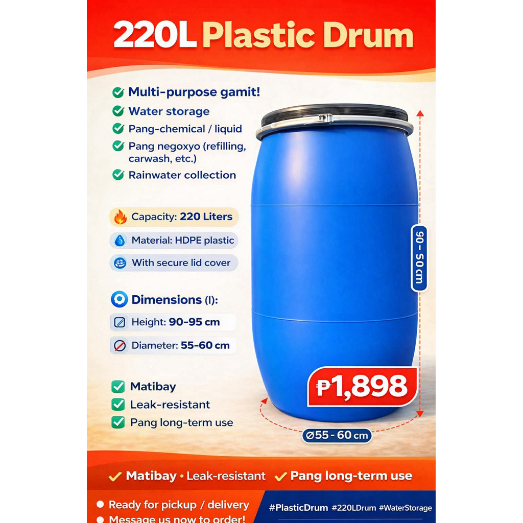 220L PLASTIC DRUM WATER STORAGE W/black LID (USE) | Shopee Philippines