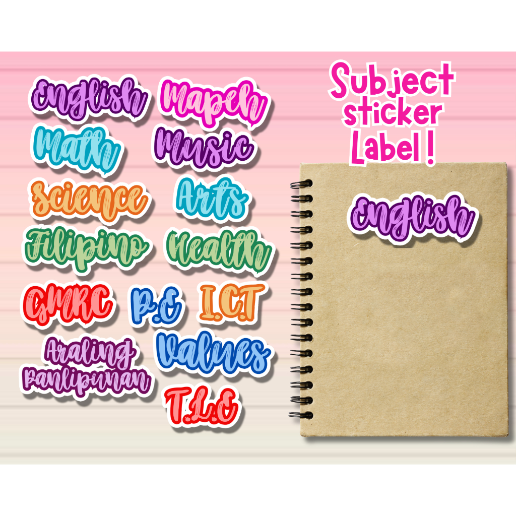 Cursive Subject sticker label for high school and hig grades. 13-14pcs ...