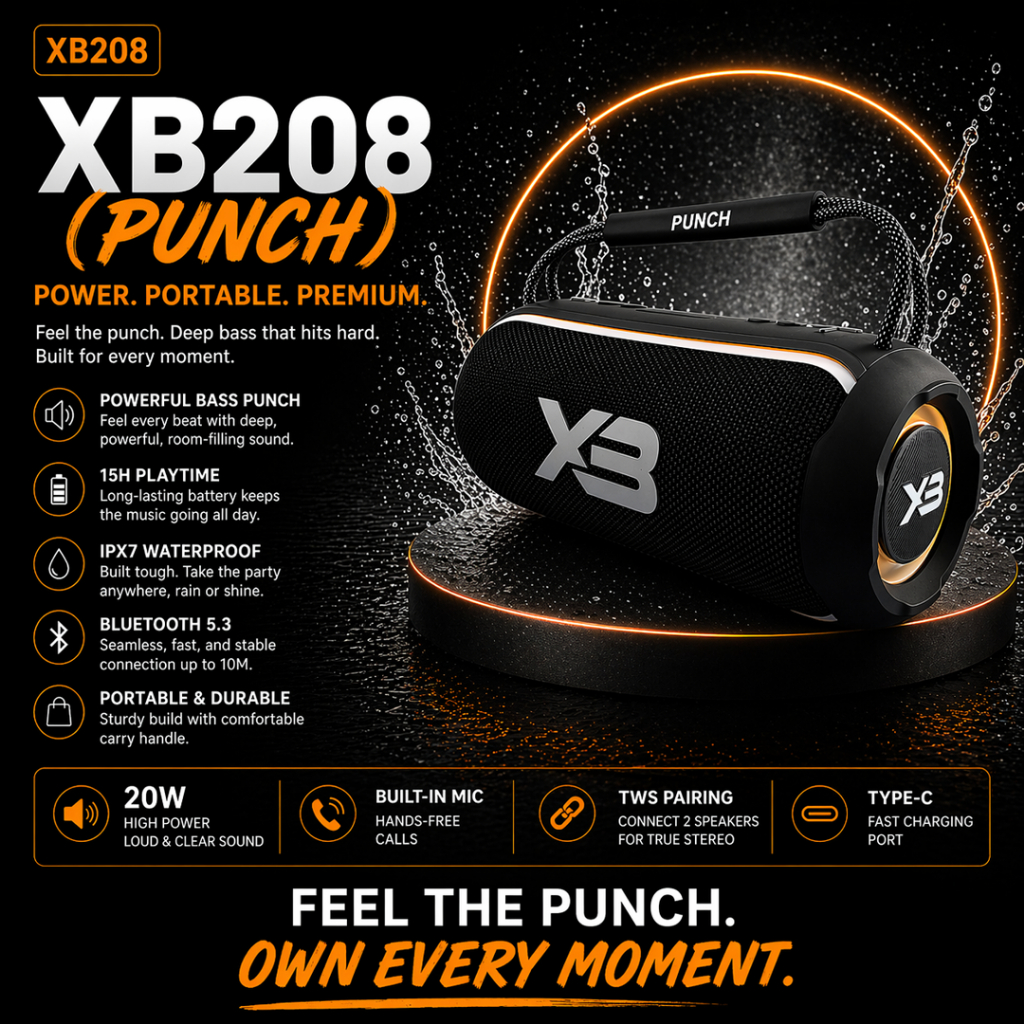 PUNCH XB208 PRO Portable Bluetooth Speaker Massive Sound Deepest Bass ...