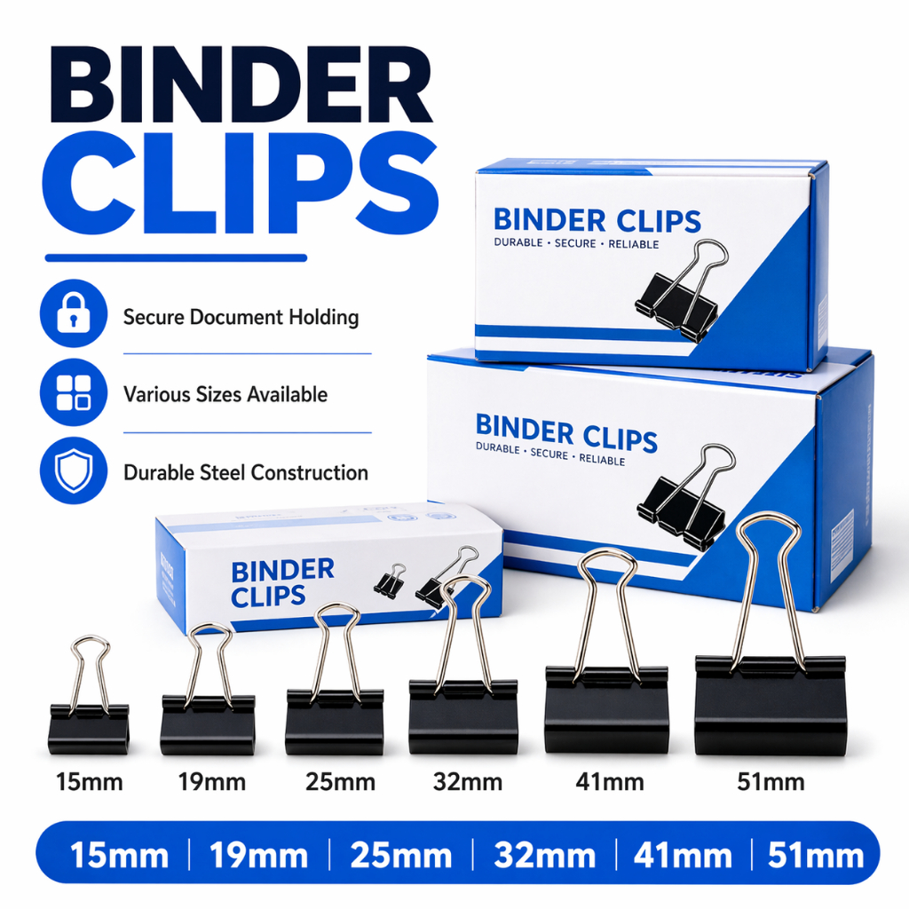GOODAY 12PCS Black Binder Clips Assorted Sizes 15-51mm Paper Clips ...