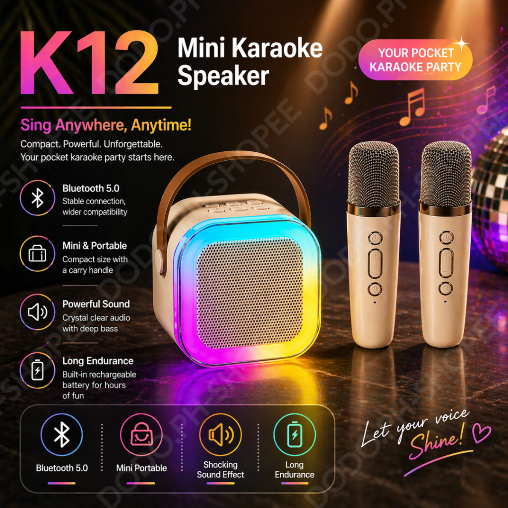 K12 Karaoke Wireless Speaker w/ Dual Bluetooth Microphone Portable Home ...