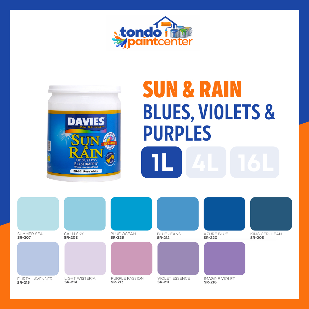 Davies Sun & Rain Elastomeric Paint 1L, 100% Acrylic, 84 Colors, Water ...