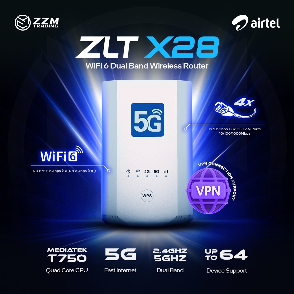 Airtel ZLT X25 Pro & X28 2025 MediaTek T750 5G NR WiFi6 64Users 4LAN ...