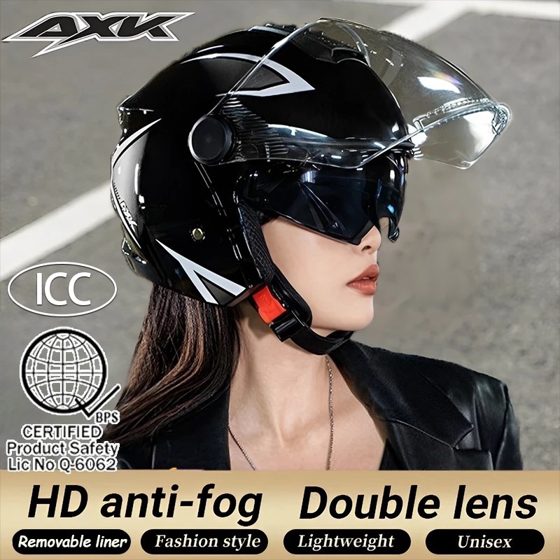 AXK Motorcycle Half Face Helmet Dual Visor Helmet Small Helmet Full ...