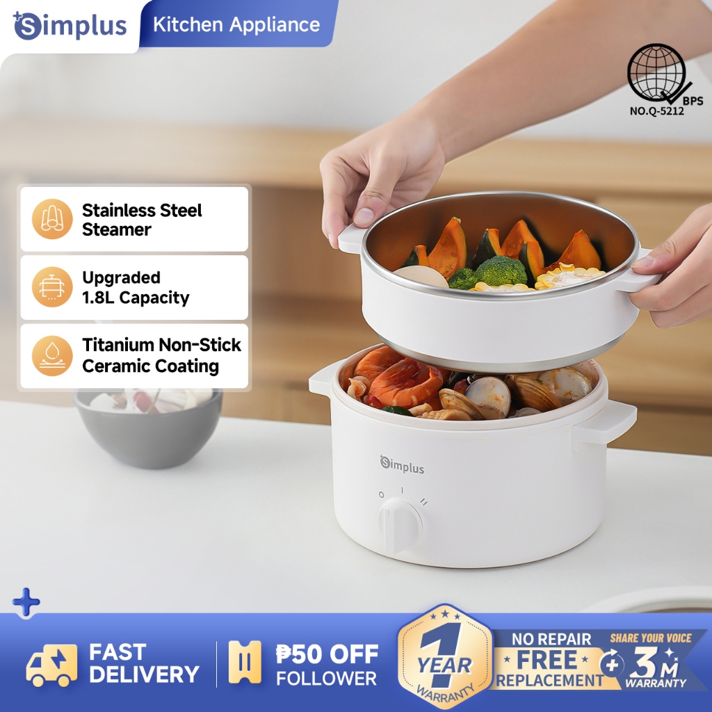 Simplus 2 In 1 Electric Cooker 1.8L/3L Stainless Steel/Plastic Steamer ...