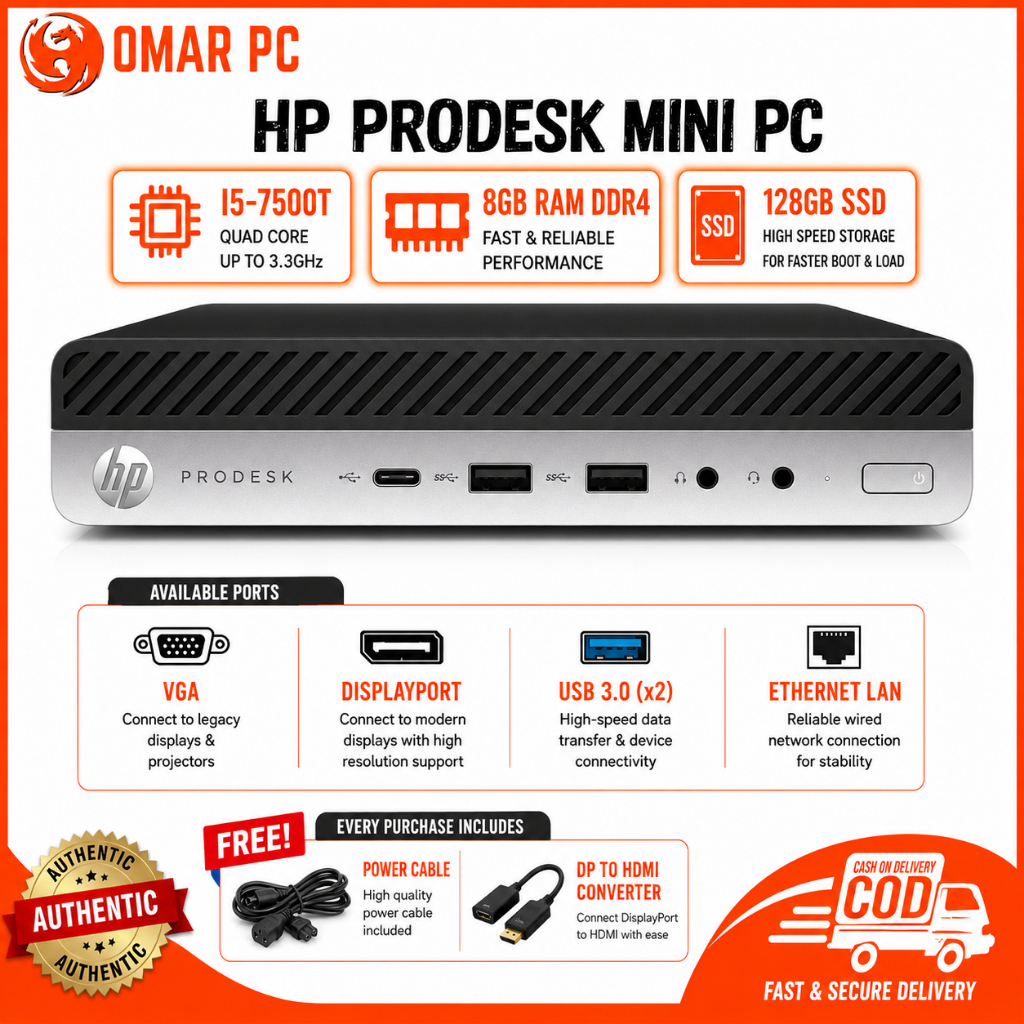 HP Prodesk 400 G3 MINI PC I5-7500T | 8GB RAM DDR4 | 128GB SSD