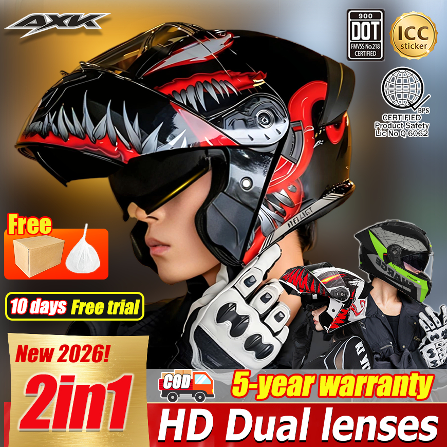AXK Modular helmet 2IN1 Motorcycle modular open face helmet Full face ...