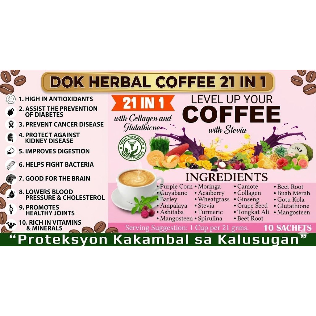 Dok Herbal Coffee 21-in-1 Collagen & Glutathione Low Sugar Coffee