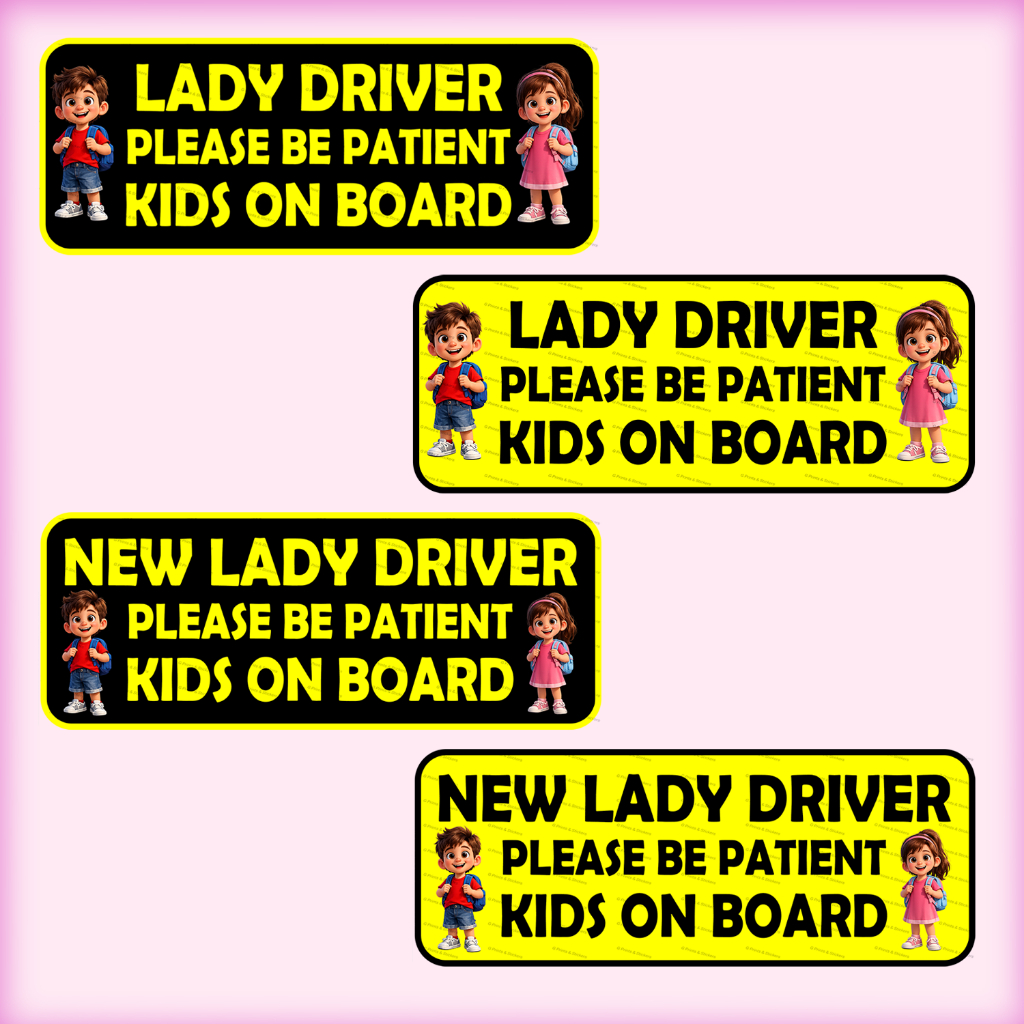 LADY DRIVER/ NEW LADY DRIVER KIDS ON BOARD (2pcs) waterproof vinyl ...