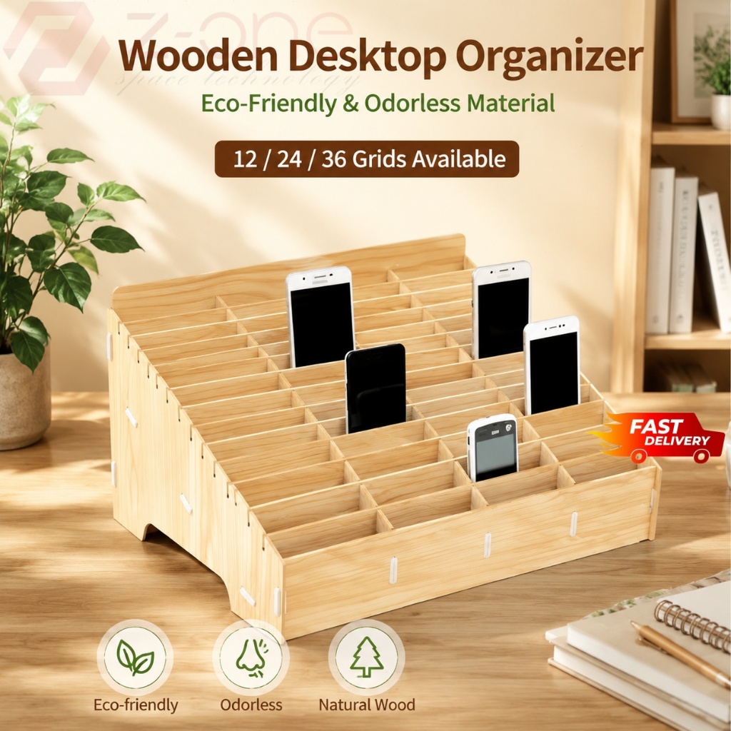 Multi-funtion Wooden Mobile Phone Storage Box Desktop Organizer for ...