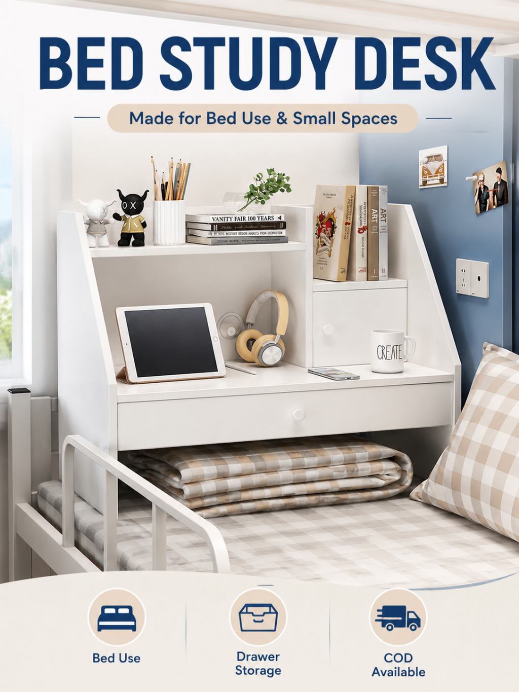 Bed Study Table Bed Computer Desk With Drawer Dormitory Learning ...