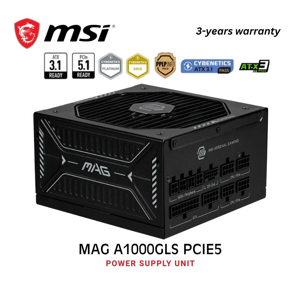 MSI MAG A1000GLS PCIE5 1000W 80+ Gold Fluid Dynamic Bearing Full ...