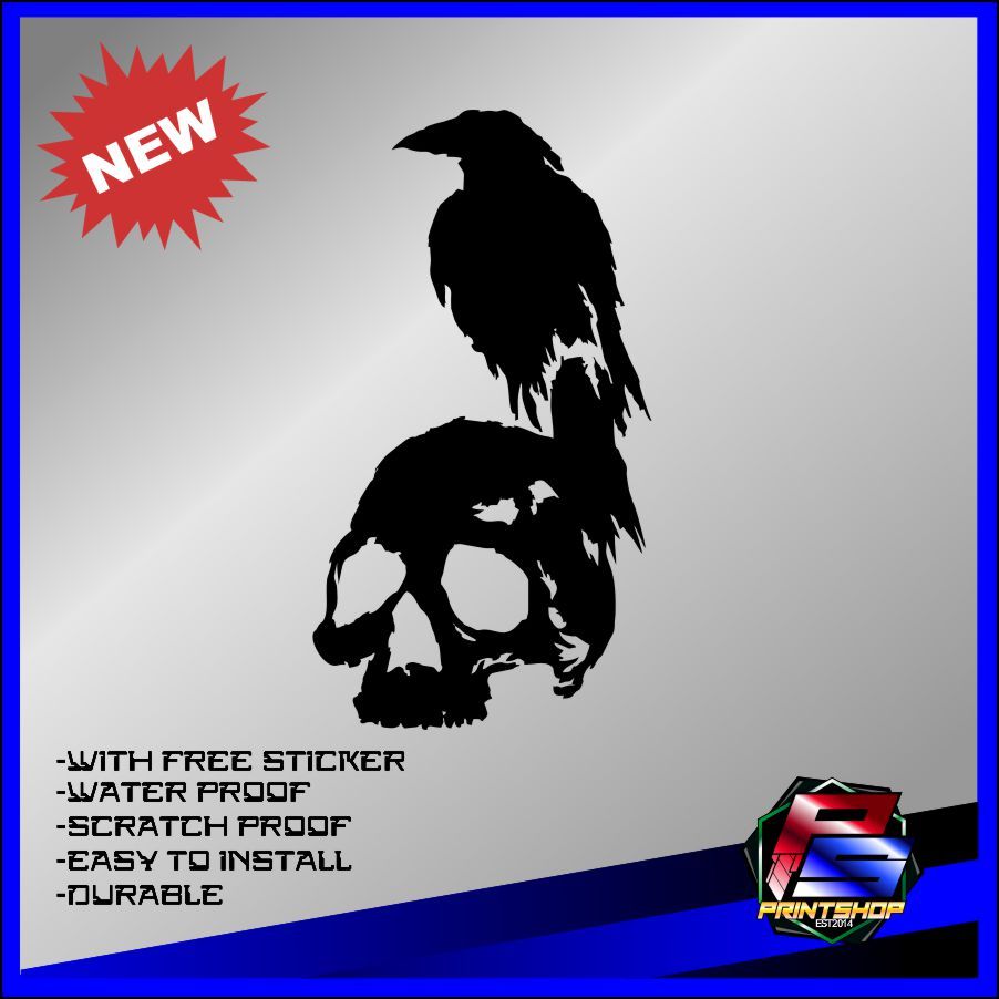 Raven Skull Premium Waterproof, Scratch-Proof Vinyl Sticker | Shopee ...