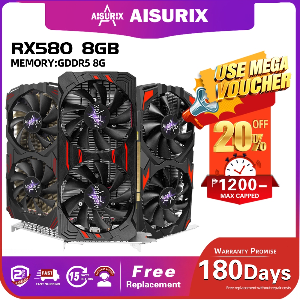 AISURIX RX580 8G Graphics Cards AMD GDDR5 GPU RX 580 8GB 256Bit 2048SP ...
