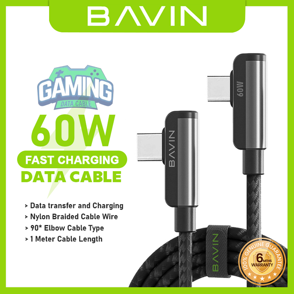 BAVIN CB211 60W PD Fast Charging Data Cable w/ 90 Degree Elbow Gaming ...