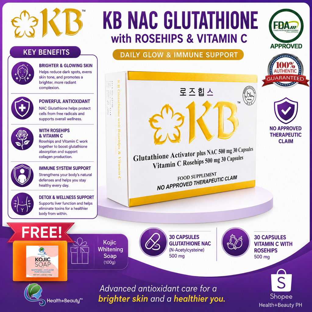 KB Glutathione Plus NAC 30 Caps & Vitamin C Rosehips 30 Caps FREE SOAP