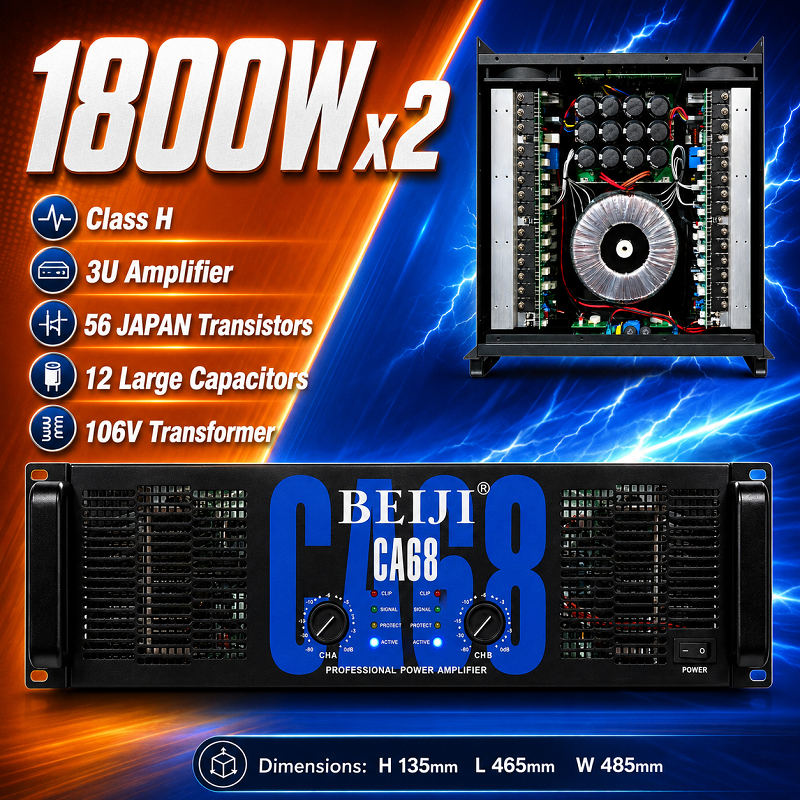 BEIJI CA68 Professional amplifier, two channels, 1800W high-power 8 ...