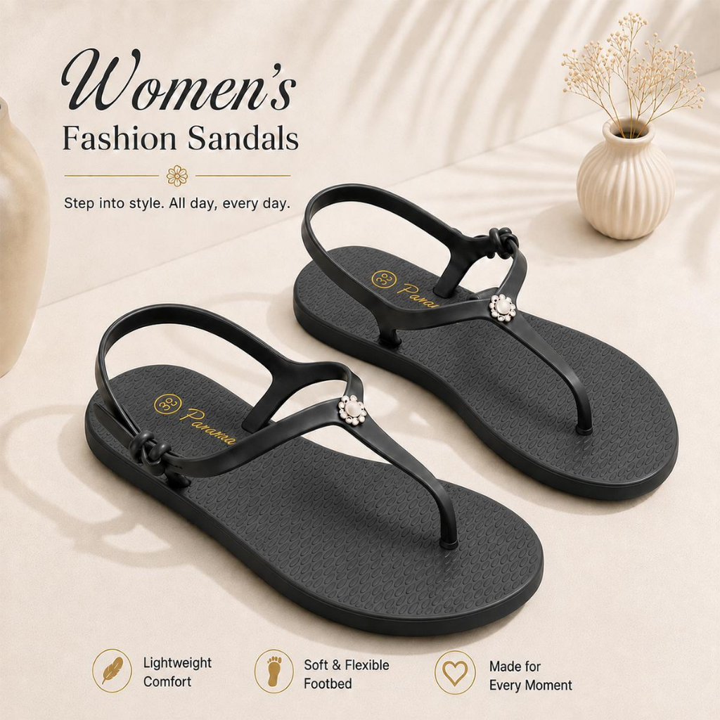 PANAMA Women’s Black Flip Flops Comfortable Non Slip Casual Sandals ...
