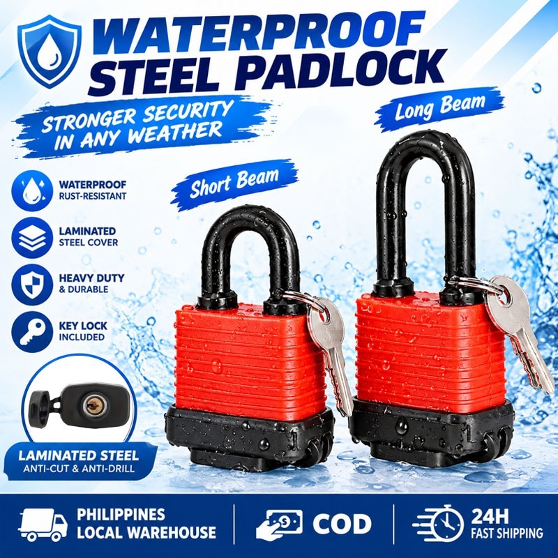 Waterproof Padlock with Key Heavy Duty Covered Laminated Steel Keyed ...
