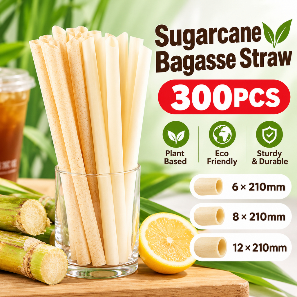 300pcs Sugar Cane Straw Individually Wrap 6mm thin straw coffee straw ...