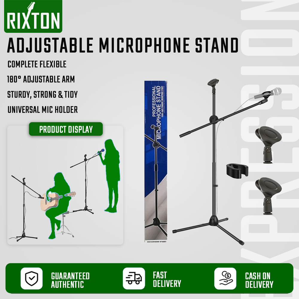 RIXTON Portable Microphone Stand Heavy Duty Adjustable Mic Stand Tripod ...
