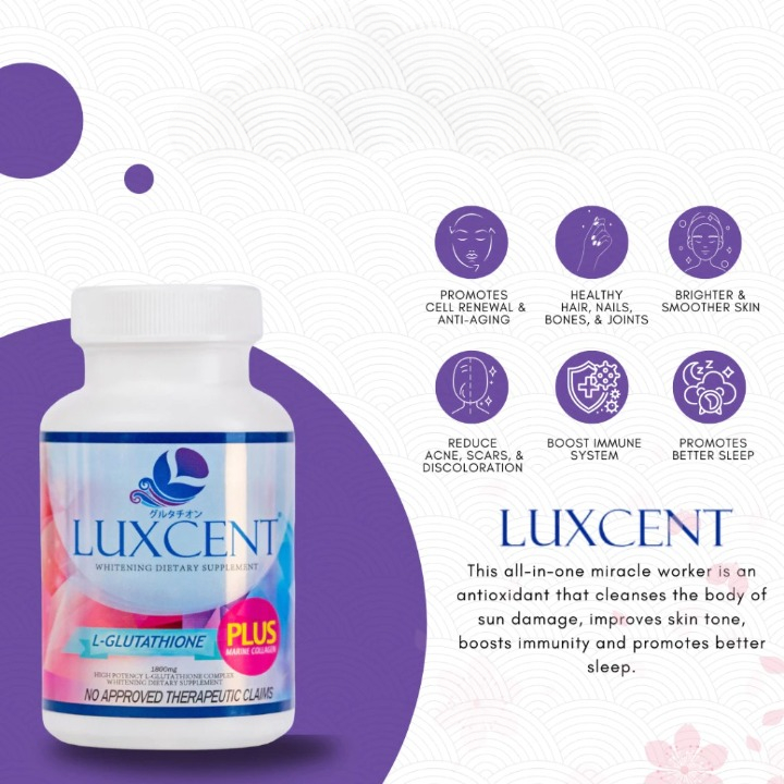 luxcent glutathione benefits Luxcent Glutathione Plus 60 Capsules L-Glutathione with Marine Collagen  Japan Formula Helps Skin