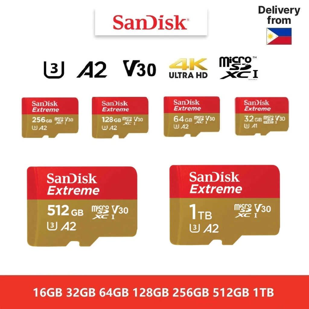 SanDisk 32GB-1TB Extreme microSD Card - High Speed Read Write, U3 V30 ...
