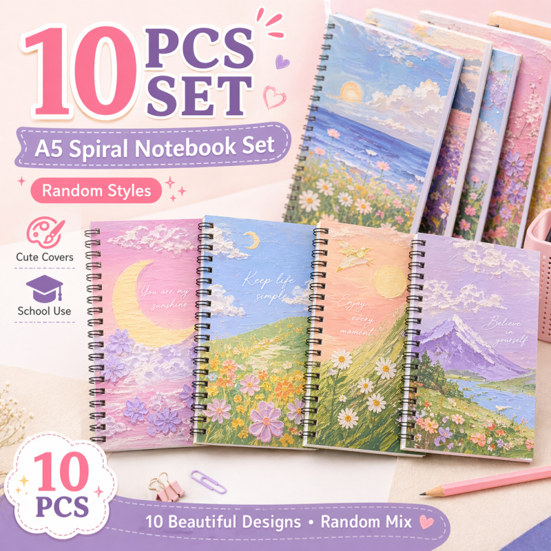 10pcs School Notebook Set A5 Cute Spiral Notebook Set 80 Sheets Student ...