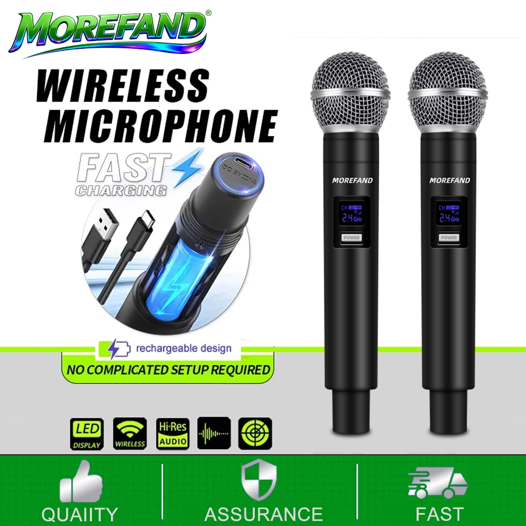 UHF Wireless Microphone Karaoke Dual Handheld Dynamic Mic Microphone ...
