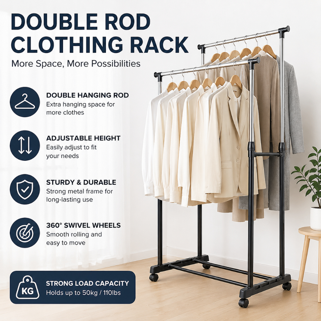 Tidy Nest Adjustable Double Pole Clothes Rack Stainless Steel Garment ...