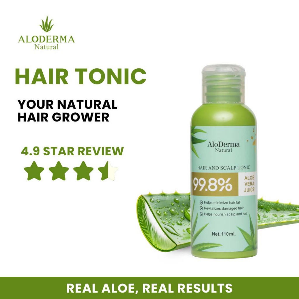 AloDerma Hair & Scalp Tonic 110ml –99.8% Organic Aloe Vera Juice Anti ...