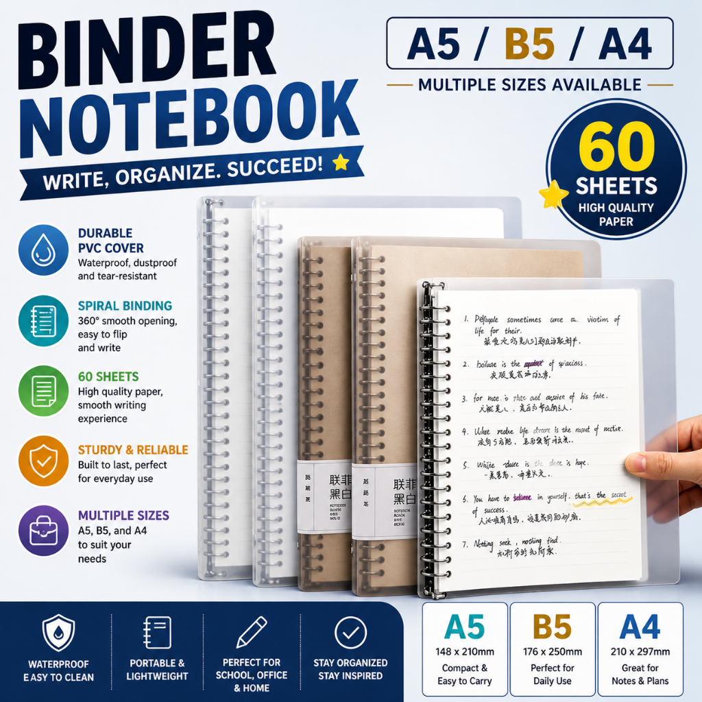 Binder Notebook A5/B5/A4 Binder 60 sheets Notebook Binder PVC ...