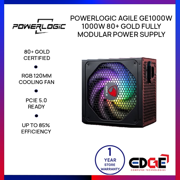 EDGE | POWERLOGIC Agile GE1000W RGB 1000W 80+ Gold Fully Modular PSU ...