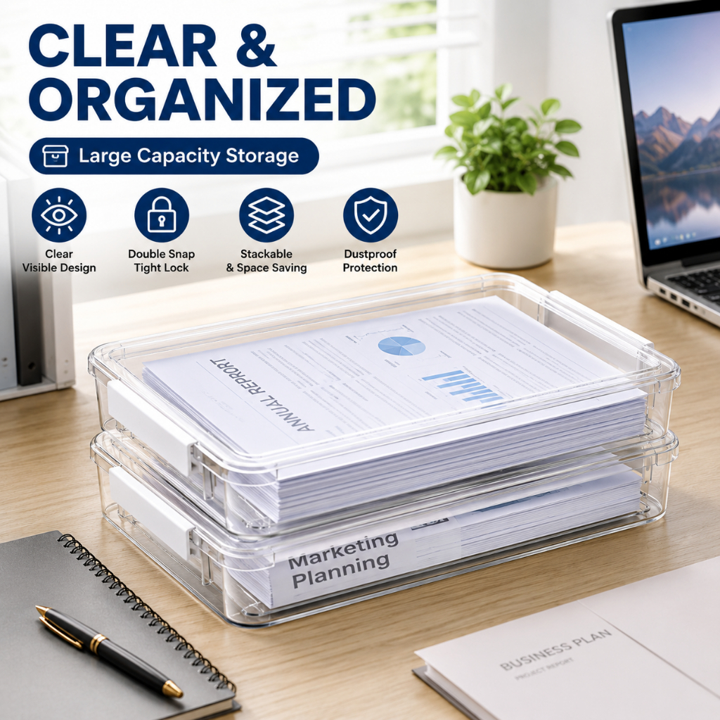 Double Snap Tight Lock Transparent Test Paper Storage Box File ...