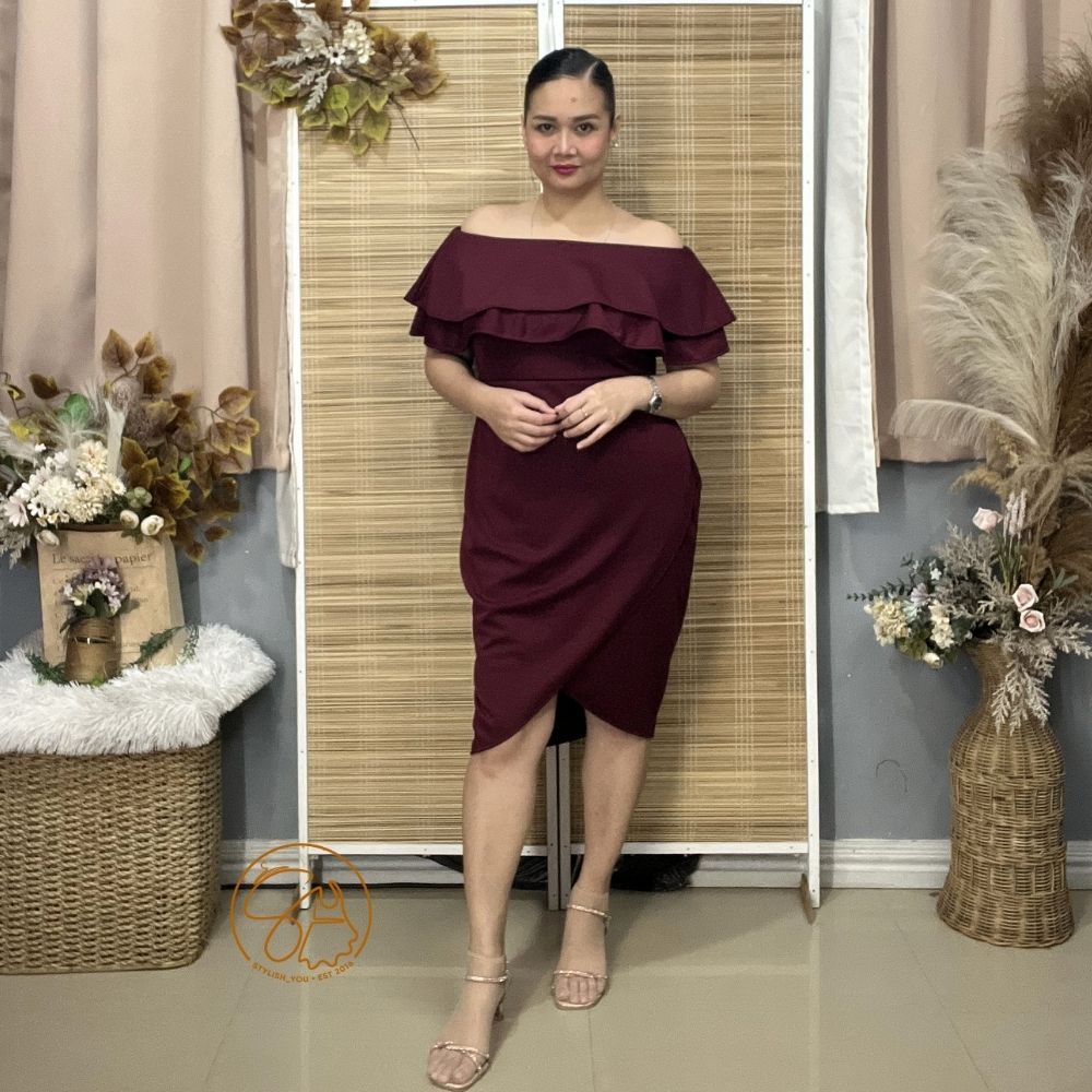 shopee dress formal LONG VERSION Lexie Off-Shoulder Front Slit Party Cocktail Event Dress Evening Elegant color_family:Orange