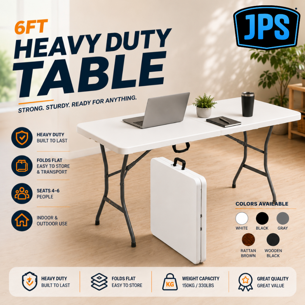 JPS Heavy Duty 6 Feet Foldable Table & Chair Black White | Shopee ...