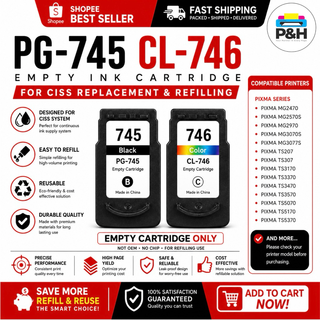 FRESH CANON EMPTY/ CISS/ REFILLED PG 745 or CL 746 INK CARTRIDGE 745 ...