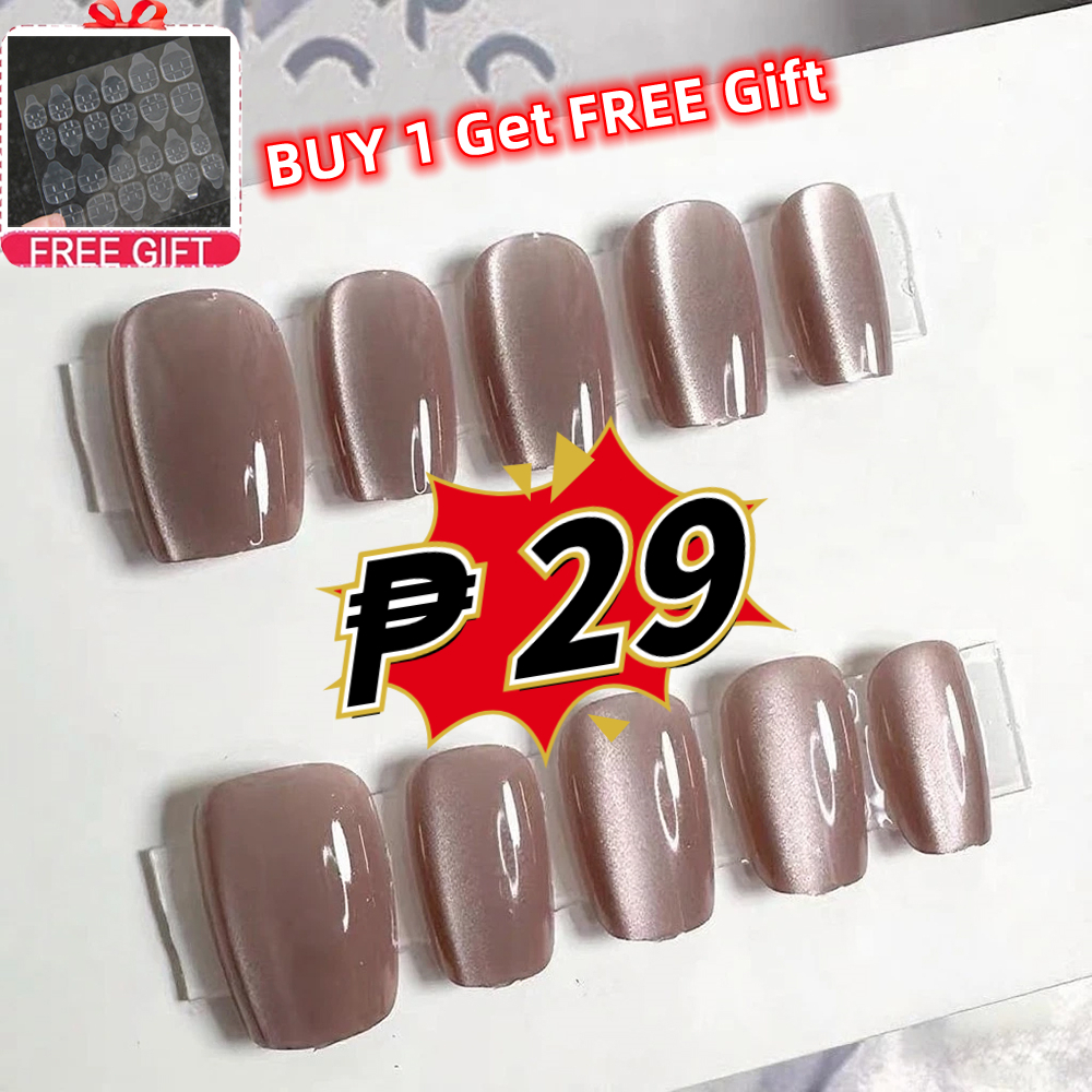 [ Free Glue ] 10Pcs Cat Eye Fake Nails Reusable Short Fake Nail Set ...