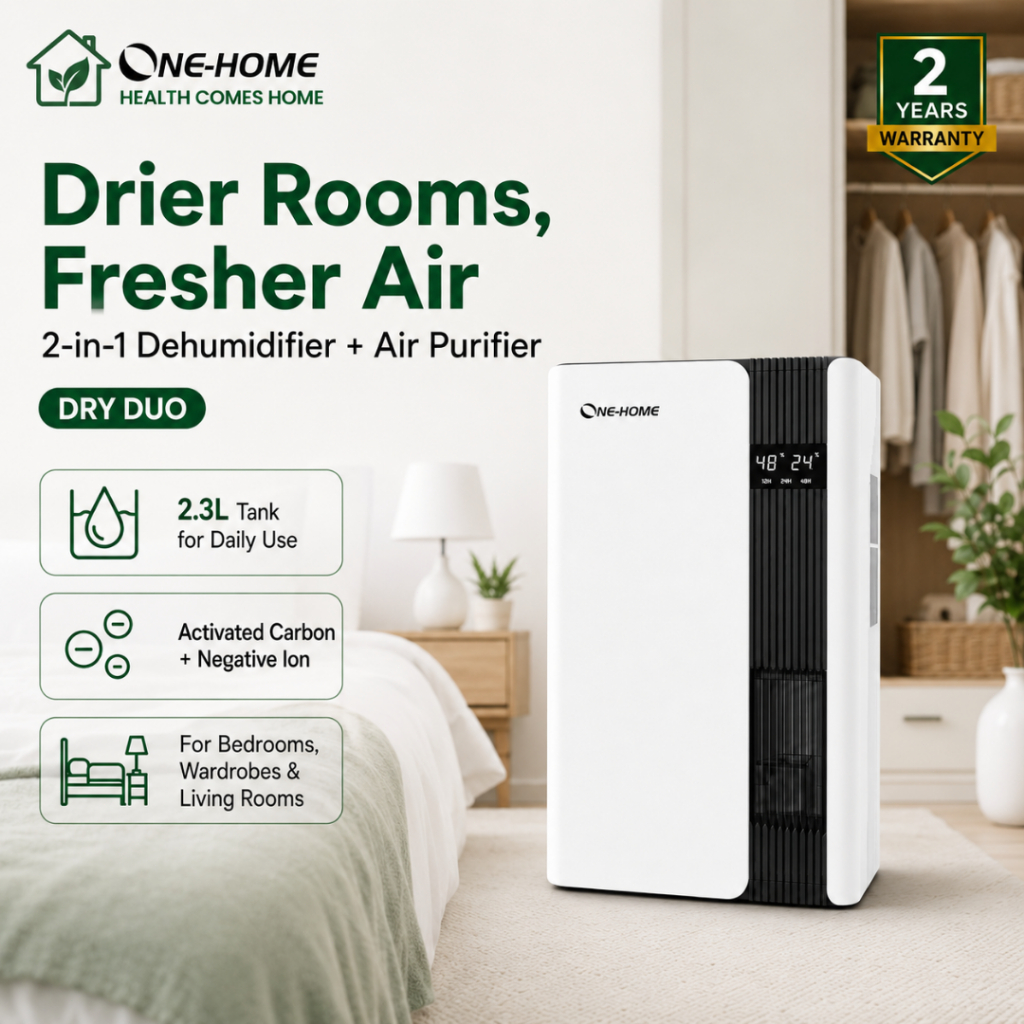 ONE HOME Dehumidifier Air Purifier 2-in-1 Moisture Absorber Temp ...