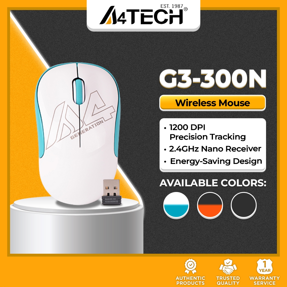 A4Tech G3-300N Wireless Mouse, 1200 DPI Energy Saving Optical Cordless ...