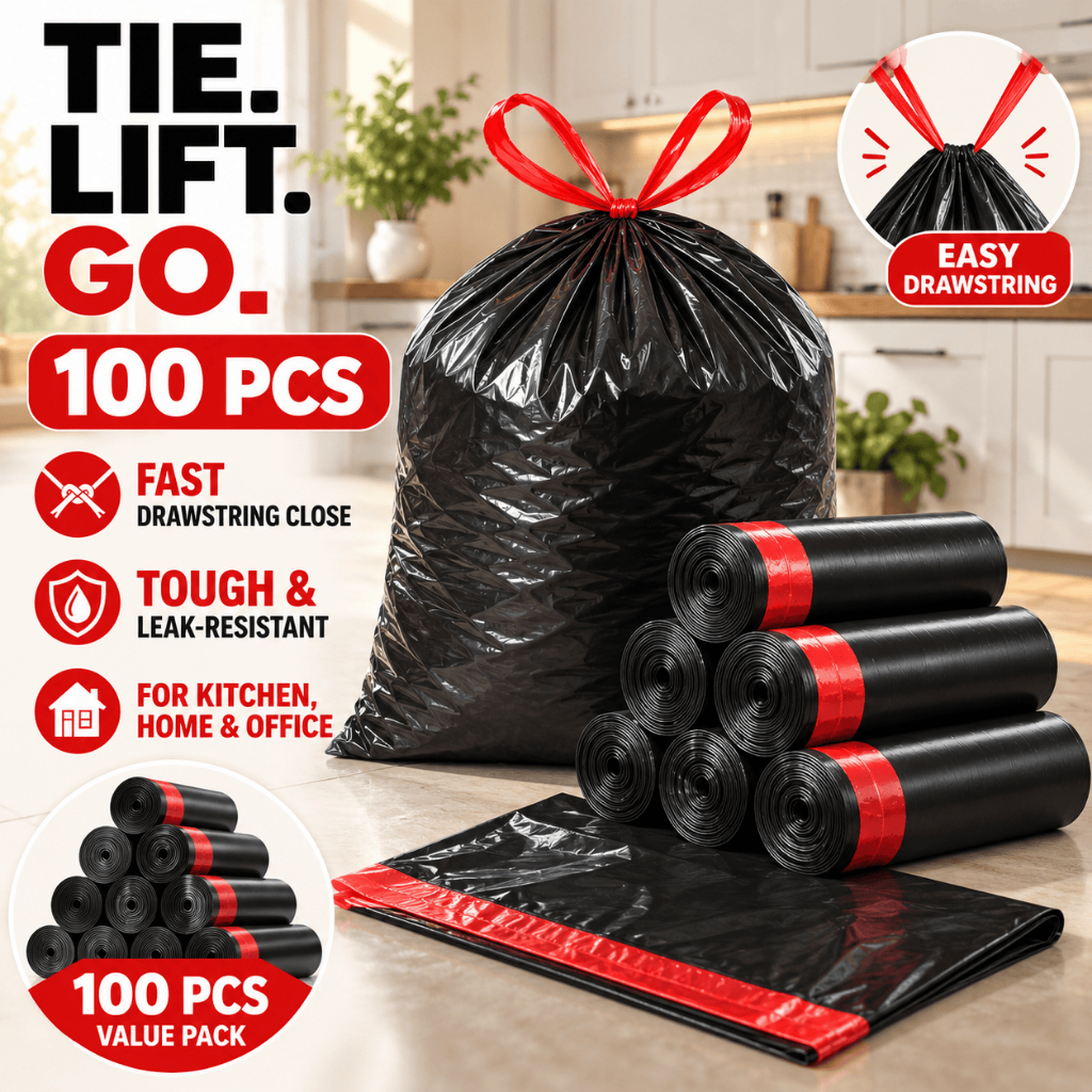 100pcs Drawstring Garbage Bags Thickened Trash Bags 10-120L Kitchen ...