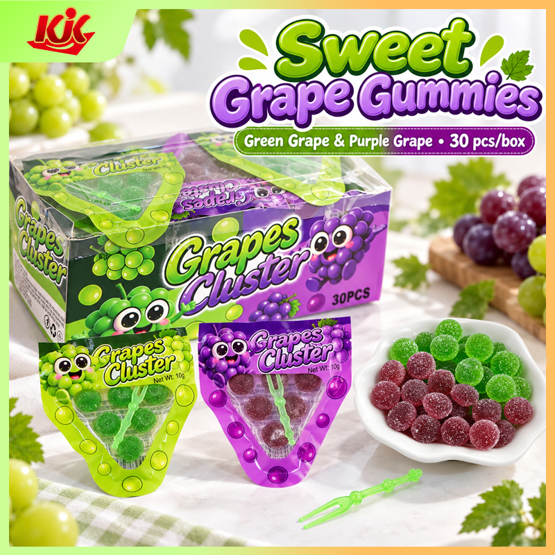 KJK 30pcs Grapes Cluster Gummy with Fork 2 Grape Flavors Mix Sweet ...