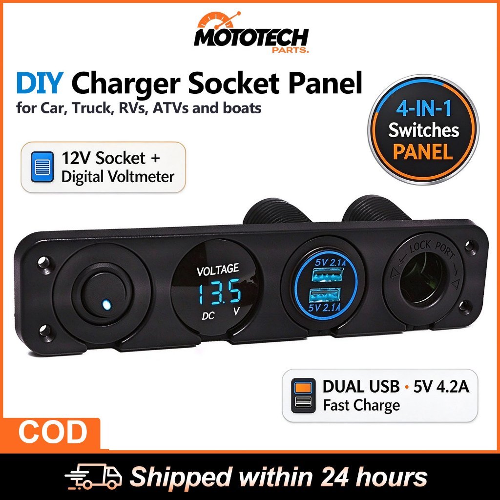 4-in-1 DIY Charger Socket Panel for Car, Truck Dual USB Fast Charging ...