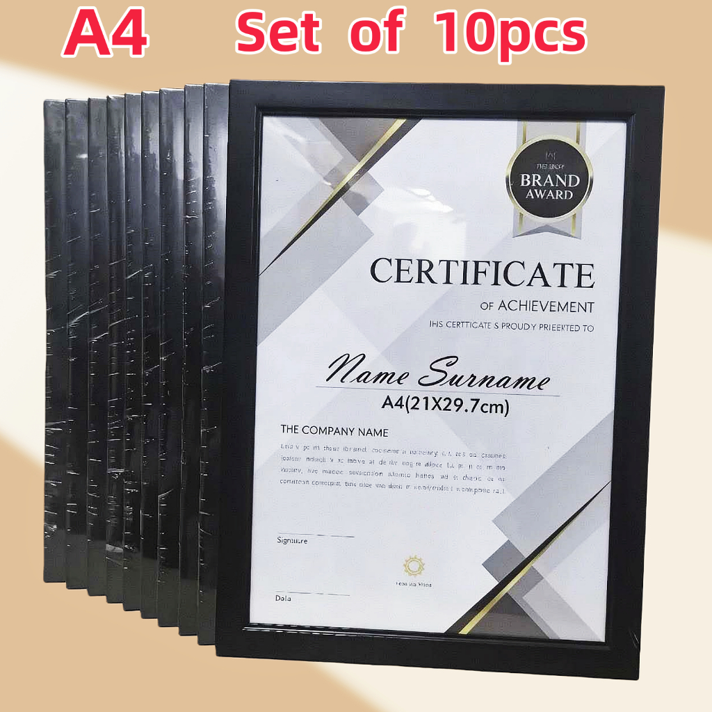 Set of 10pcs PVC A4 BLACK CERTIFICATE FRAME SIZE A4 / 8.5*11 inches ...
