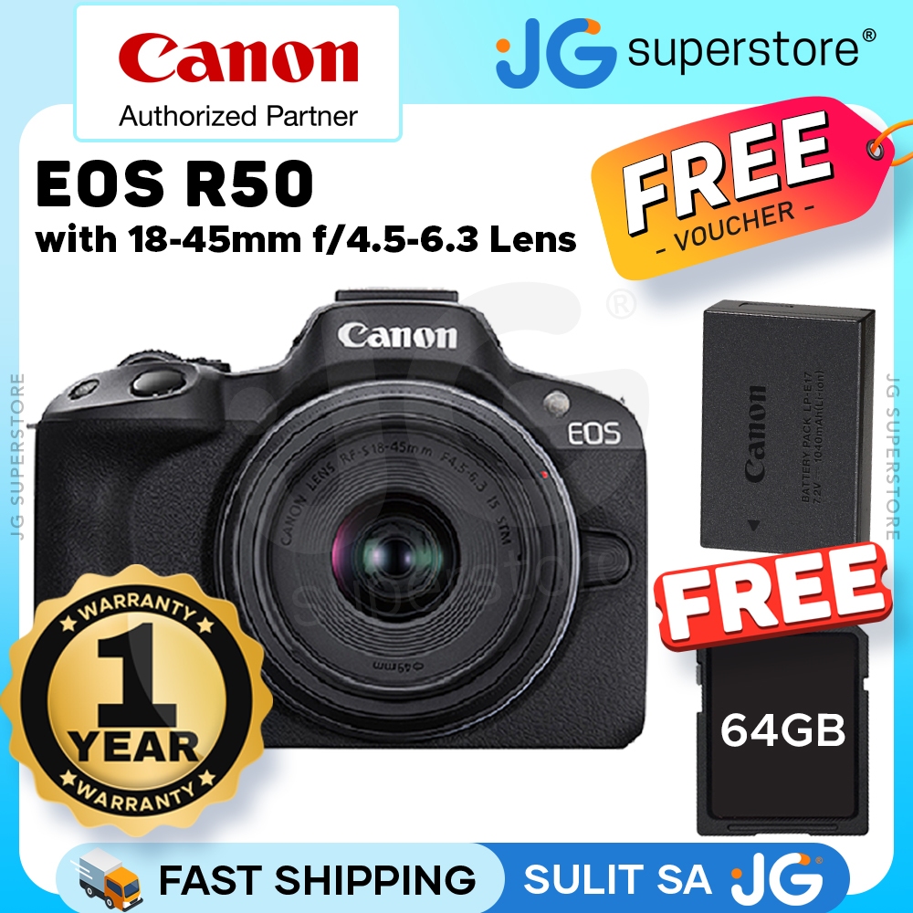 Canon EOS R50 Mirrorless Digital Camera with RF-S Mount 18-45mm Lens ...