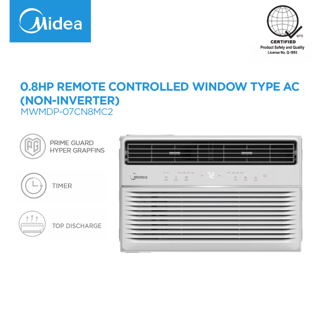 Midea 0.8HP-1.5HP Remote-Controlled Window Type R32 Aircon Non-Inverter ...