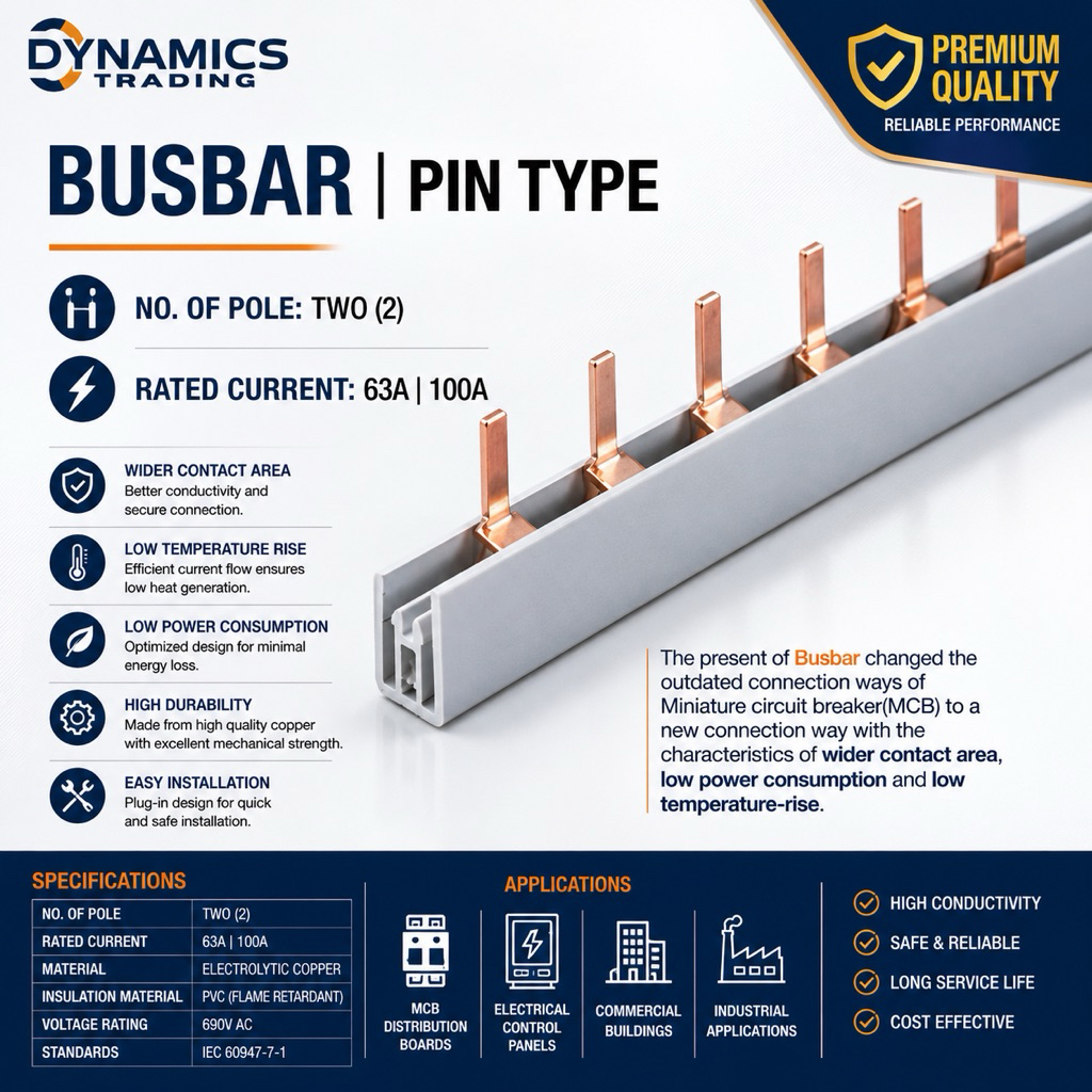 Comb Busbar 2P 63A–100A | Copper Conductive Bar for Circuit Breaker ...